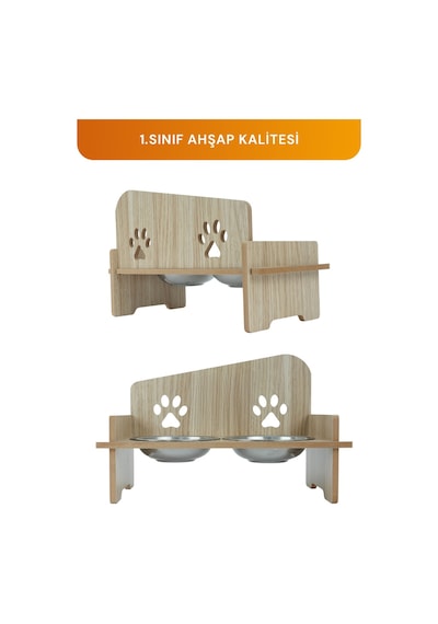 Ahşap Kedi Köpek Mama Su Kabı Standı, Metal Suluk, Kedi Köpek Halısı