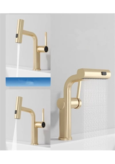 Banyo Lavabo Bataryası Duş Şelale 3 Fonksiyonlu Spiralli İthal Mat Gold