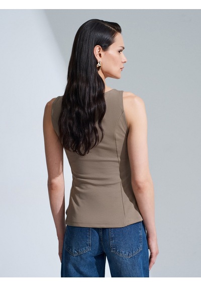Dilvin 21001 Kayık Yaka Peplum Top-açık Haki