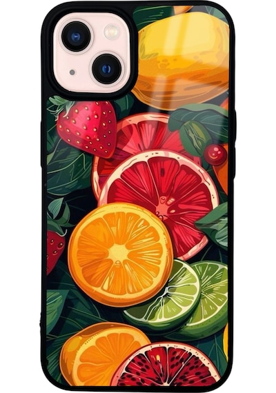 Apple Uyumlu iPhone 13 Citrus Pop Art Tasarımlı Glossy Telefon Kılıfı Çok Renkli