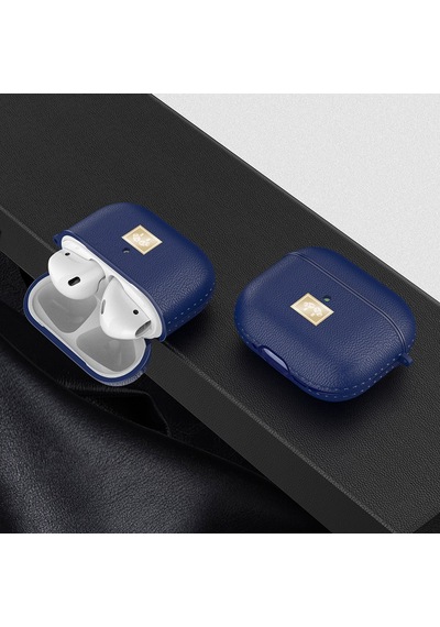 Apple Uyumlu AirPods 4 Kılıf Deri Görünümlü Askı Aparatlı Wlons Kulaklık Kılıfı Lacivert