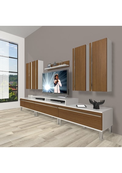 Decoraktiv Ekoflex 8d Mdf Krom Ayaklı Tv Ünitesi Tv Sehpası Beyaz - Ceviz