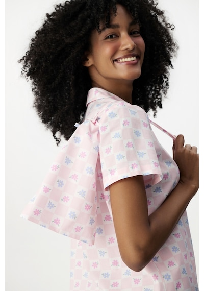 Penti Kırık Beyaz Travel Flowers Pamuklu Gömlek Şortlu Pijama Takımı