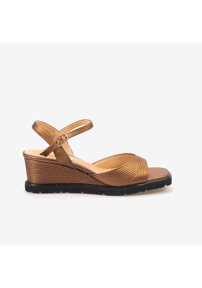 Hawen Angels Kadın Hakiki Deri Bilek Bantlı 7,5 Cm Dolgu Topuklu Sandalet 169-269 Bakır - Altın