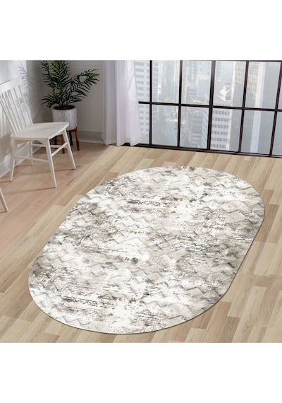 Dijidekor Halı Bej Cool K1280 Yıkanabilir Saçaksız Oval Kesme... Bej - Gri