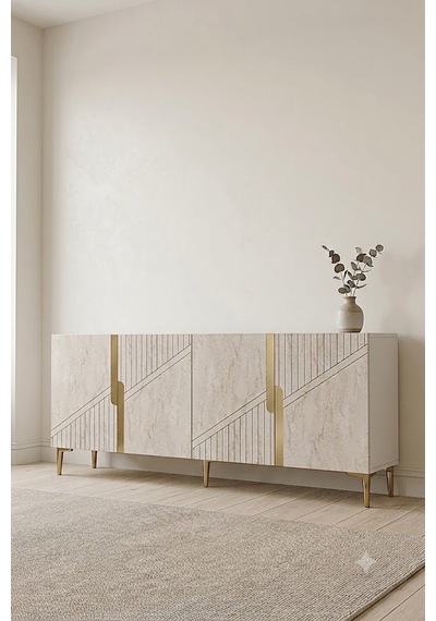 Ka1528btg Evva Konsol Ve Tv Sehpası Beyaz-traverten-gold 150cm