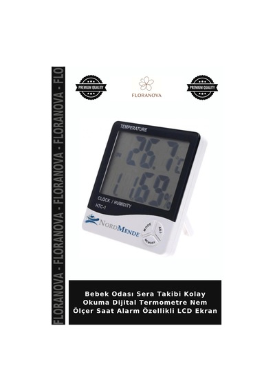 Bebek Odası Sera Takibi Kolay Okuma Dijital Termometre Nem Ölçer Saat Alarm Özellikli Lcd Ekran