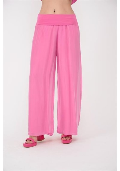 Bohem Stil Italyan Korse Belli Astarlı İpek Pantolon Pembe