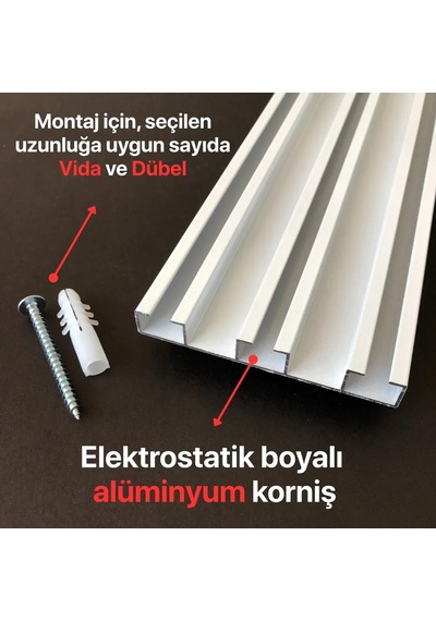 Üç Kanallı 220cm Alüminyum Beyaz Perde Rayı 80mm Kalın Üçlü Korniş