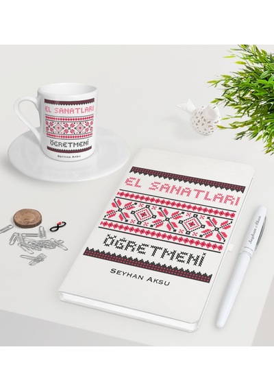 Kişiye Özel El Sanatları Öğretmeni Beyaz Defter Kalem Türk Kahves