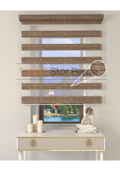 Kahve Etek Dilimsiz Zebra Stor Güneşlik Perde Kahve