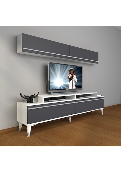 Decoraktiv Ekoflex 5 Mdf Silver Tv Ünitesi Tv Sehpası Beyaz - Antrasit