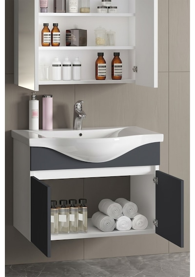 Yıldız 80 Cm Beyaz-antrasit Gri Mat Mdf Seramik Lavabolu Asma Banyo Alt Dolabı Beyaz - Antrasit Yıldız 80 Cm Beyaz-antrasit Gri Mat Mdf Seramik Lavabolu Asma Banyo Alt Dolabı Beyaz - Antrasit