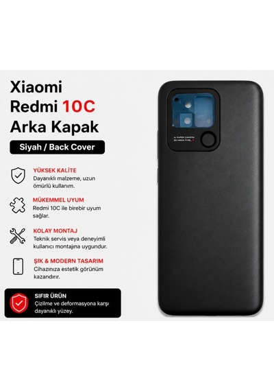 Xiaomi Redmi 10c Arka Kapak Siyah Batarya Kapağı Kamera Çerçeveli Tam Uyumlu Yedek Parça
