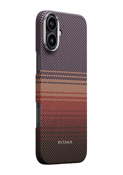 Apple Uyumlu iPhone   16 Plus Kılıf   Magsafeli Aramid Fiber Pitaka Tactile Woven Sunset-moonrise Serisi Sunset