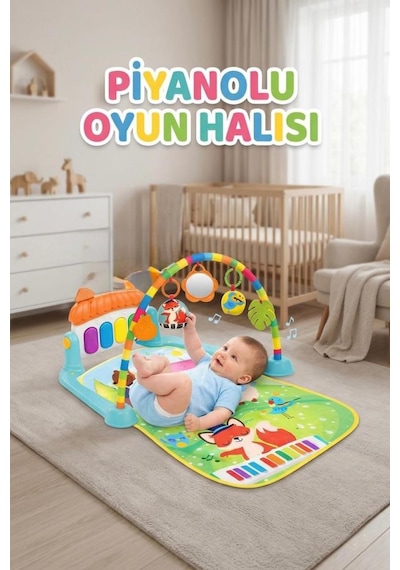 Hayvanlı Orkestra Temalı 4'ü 1 Arada Müzikli Işıklı Sesli Oyuncaklı Piyanolu Aksesuarlı Oyuncak Halı
