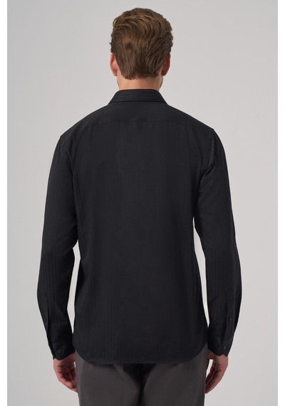 Morven Erkek Siyah Trend Slim Fit İtalyan Yaka Gömlek 25mc004068001 Siyah Siyah
