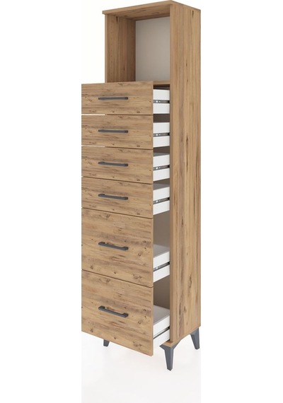 Arges Dolap Tek Raflı 6 Çekmeceli 44x30x182 Çam-çam Çam