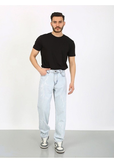 Baggy Önlü Arkalı Şimşek Desenli Buz Mavi Jean-buz Mavi - 33 Buz Mavi