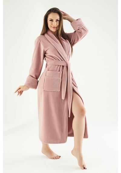 Uzun Şalyaka Triga Bambu Cotton Bayan Bornoz Pudra