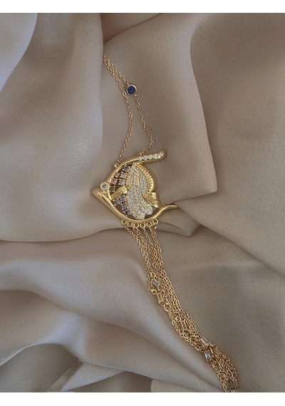 Renkli Balık Figürlü Sallantılı Çelik Zincir Kolye Gold