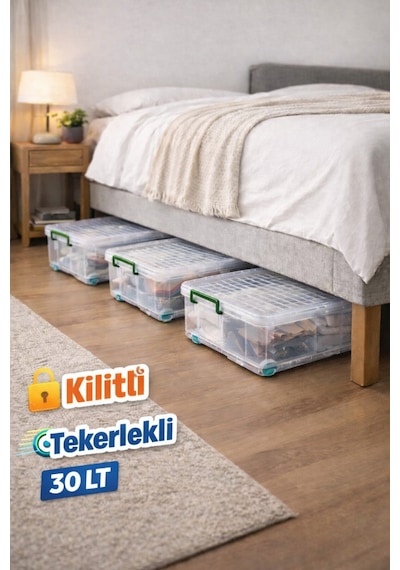 3 Adet 30 Litre Saklama Düzenleme Depolma Beyaz