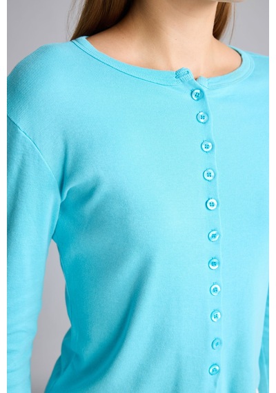 Defacto Slim Fit Bisiklet Yaka Düğmeli Ribana Uzun Kollu Basic Hırka I9576ax26autr111 Turkuaz-tr111