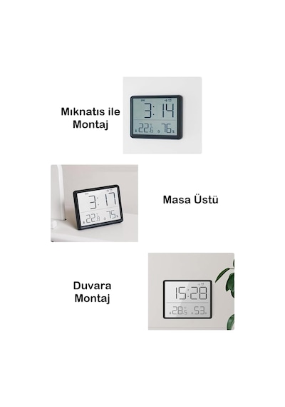 Dijital Mini Saat Lcd Ultra İnce Mıknatıslı Buzdolabı Saati Alarmlı Nem Ve Sıcaklık Göstergeli 9x7cm Diğer