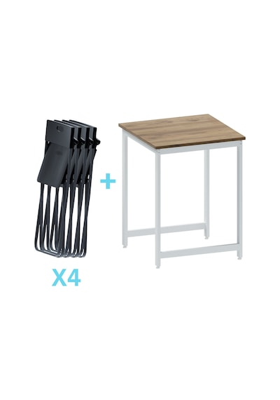 Balkon Bahçe Mutfak 5'li Bistro Set Masa Sandalye Takımı Çam - Beyaz