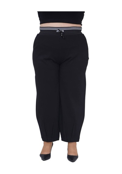 Büyük Beden Kadın Mom Fit Ekstra Battal Beli Lastikli Yüksek Bel Pantolon Siyah