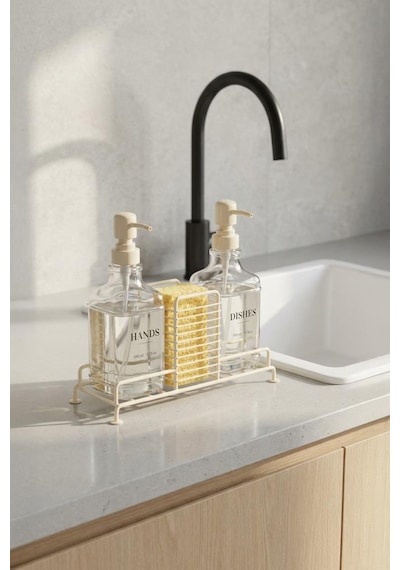 Digithome 2 Li Metal Standlı Cam Sıvı Sabun Ve Losyon Şişesi Sabunluk 500 Ml Krem B/1 C1-1-289