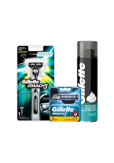 Gilette Mach3 Makine 1up + Mach3 4'lü Yedek Bıçak + 200ml Traş Köpüğü Sinek Kaydı