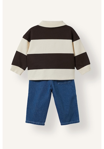 Defacto Çizgili Polo Yaka Ayı Desenli Sweatshirt Ve Pantolon 2li Takım Erkek Bebek I3307a526wnbg734 Bej-bg734