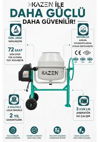 Kazen 180 Litre - Orta Boy Betoniyer Beton Mikser Beton Harç Yem Tohum Karma Makinesi - 3. Nesil
