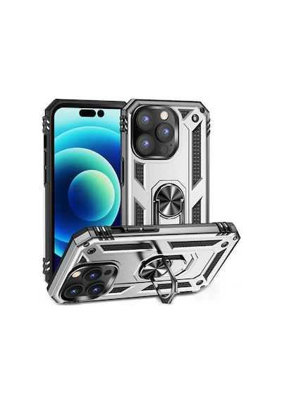 Apple Uyumlu iPhone 14 Pro Max Kılıf Tam Koruma Çift Katmanlı İbiza Sert Silikon Kapak Gri