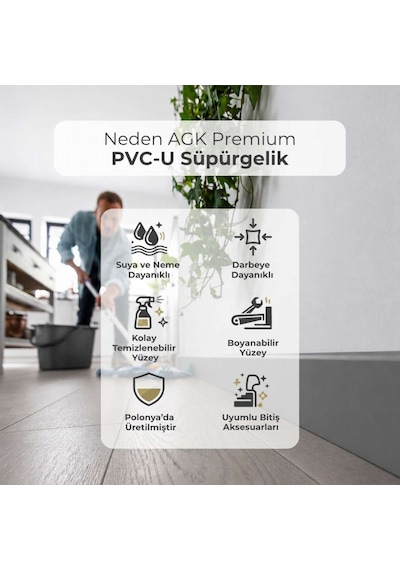 Sempla Suya Dayanıklı Pvc Süpürgelik 8 Cm - Koyu Gri - Smp703 - 2.40 M