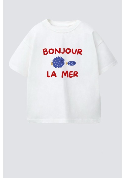 Monila Erkek Çocuk Pamuklu Ekru Bisiklet Yaka Baskılı T-shirt