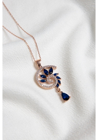 Papatya Silver 925 Ayar Gümüş Rose Kaplama Lacivert Renkli Spiral Snail Tasarım Kolye