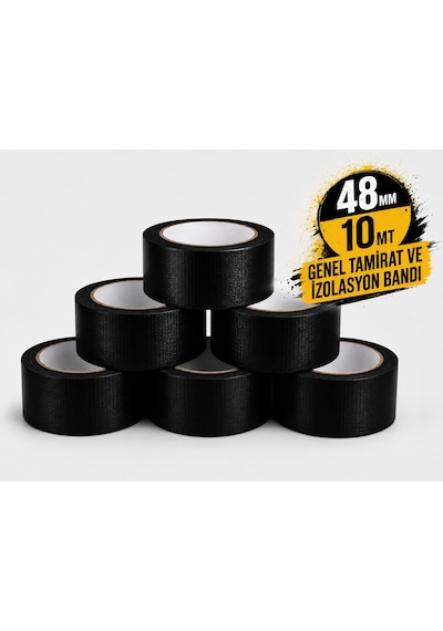 Sanplaza Siyah Tamir ve İzolasyon Bandı 48mm 10mt Suya Dayanıklı Duct Tape Sırdırmazlık Bandı 6 Adet