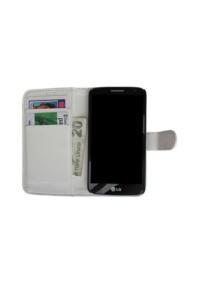G2 Mini İle Uyumlu Yan Model Kartlıklı Deri Kılıf Beyaz