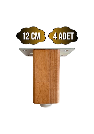 Kale Ayarlı Ahşap Ayak Mobilya Masa Ve Dolap Ayağı Kayın Kayın/gürgen Ağacı 12cm 4 Adet Ahşap Rengi