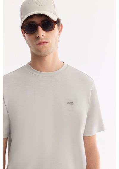 Avva Erkek Açık Gri Bisiklet Yaka Bi-stretch Kırışmaz Baskılı Regular Fit T-shirt B001040