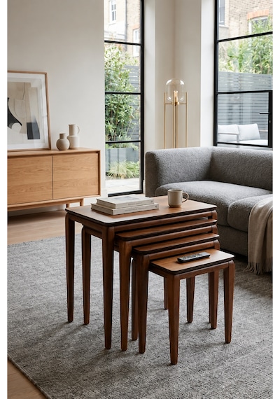 Ant Home Milas 4'lü Zigon Sehpa, Yan Sehpa, Bohem Sehpa, %100 Doğal Ahşap, Salon Sehpa Ceviz