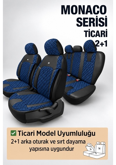 Toyota Prius 2004-2022 Uyumlu Monaco Serisi Deri 2+1 Ticari Lacivert Siyah Oto Koltuk Kılıfı