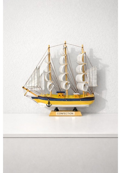Büyük Boy El Yapımı Ahşap Yelkenli Gemi Maketi 33 X 33 Cm Dekoratif Premium Hediyelik 531-c