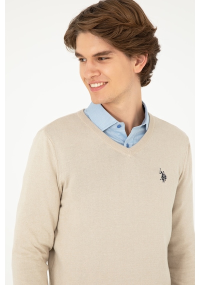 U.S. Polo Assn. Erkek Slim Fit V Yaka Taş Melanj Basic Kazak 50293512-VR225