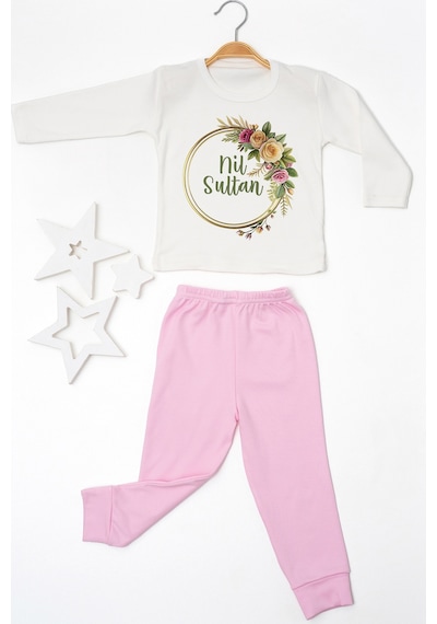 Pia Baby İsme Özel Kız Çocuk 2 Adet Pijama Takımı %100 Pamuk Penye İsim Baskılı Kişiye Özel Kreş Pijaması Hediye Seti 10941p15pi Krem