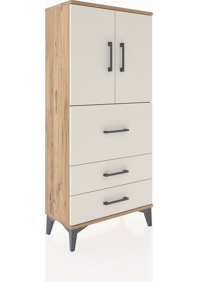 Hyperion Dolap Tek Raflı 3 Çekmeceli 2 Kapaklı 60x44x134 Çam-... Çam