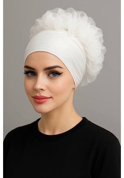 Aldaıyr Fırfır Bone Tesettür Bone Ekru