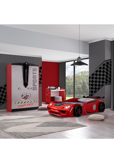 Setaymobilya Sports Çocuk Odası - Vento Arabalı Yatak, Dolap, Masa - Kırmızı